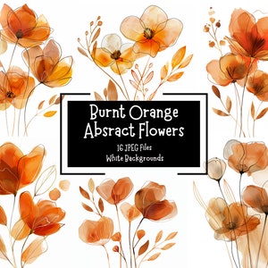 16 Gebrannte Orange & Gold Abstrakte Blumen Clipart Bundle | JPEG-Bilder mit weißem Hintergrund | Kommerzielle Nutzung | Druckbare Aquarell Blumen