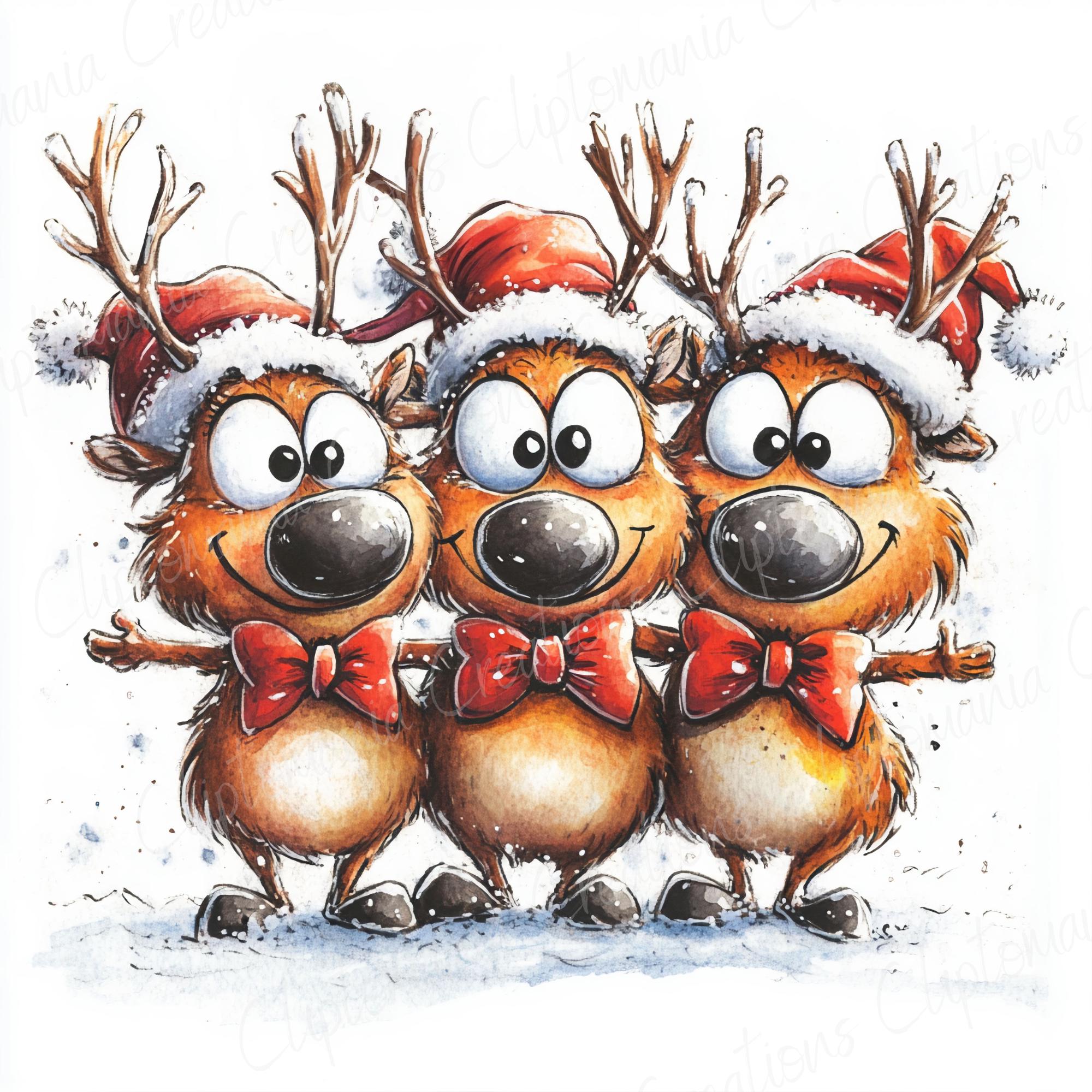 Cute & Funny Christmas Reindeer Clipart Bundle | JPEG Festive Animal ...
