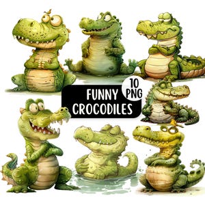 Funny Crocodile PNG Clipart Bundle | Cartoon Alligator Graphics | Quirky Cartoon Gator Clipart For Sublimation