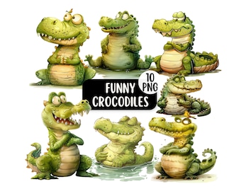 Funny Crocodile PNG Clipart Bundle | Cartoon Alligator Graphics | Quirky Cartoon Gator Clipart For Sublimation