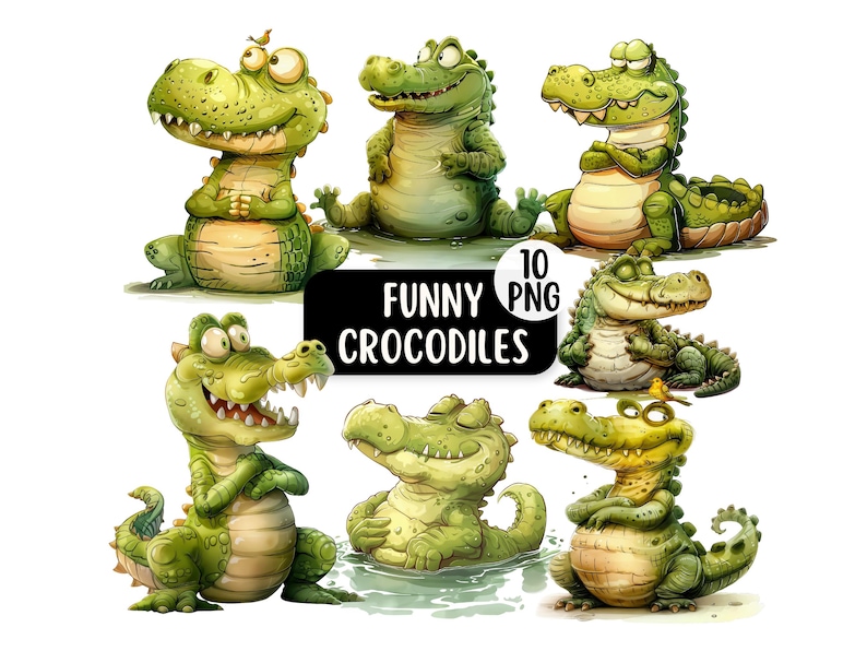 Funny cartoon style crocodile clipart graphics