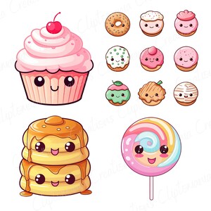 Söt Kawaii Dessert Clipart Bundle, Kawaii PNG, Digitala Klistermärken, Kawaii Mat, Kommersiell Licens, Digital Nedladdning bild 8