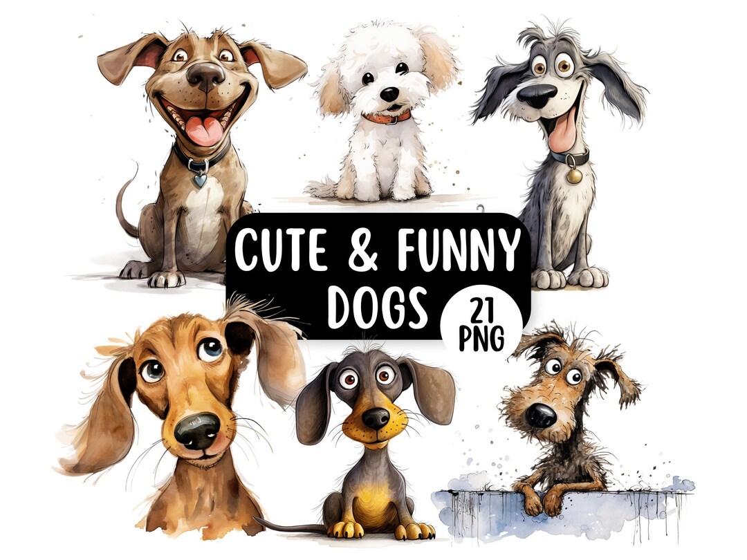 Cute and Funny Watercolour Dog PNG Clipart Bundle | Quirky Dog Breed ...