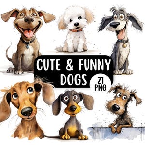 Cute And Funny Watercolour Dog PNG Clipart Bundle | Quirky Dog Breed Clipart | Card Making Designs | Printable Funny Animal Graphics