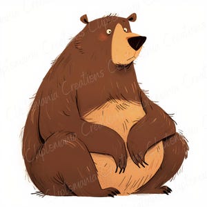 Pu&ograve; includere: Un orso bruno seduto con le zampe incrociate davanti a lui. L'orso ha una pancia rotonda e un mantello soffice.