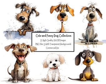 Cute And Funny Dog PNG Clipart Bundle | 21 High Quality 300DPI Images | Commercial Use | Digital Download | Junk Journal | Paper Craft