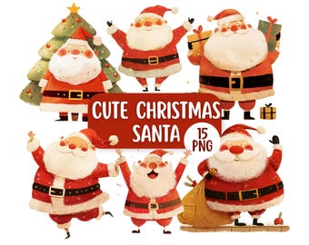 Leuke en grappige kerstman PNG-clipartbundel | Transparante achtergronden | Grappige feestelijke graphics | Commercieel gebruik | Grillige kerstman