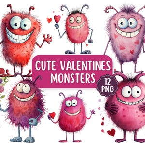 Niedliche Valentines Liebe Monster 12 PNG | Transparente Hintergründe | Kartengestaltung | Entzückende Muttertag PNG | Lustiges Flauschiges Monster Clipart