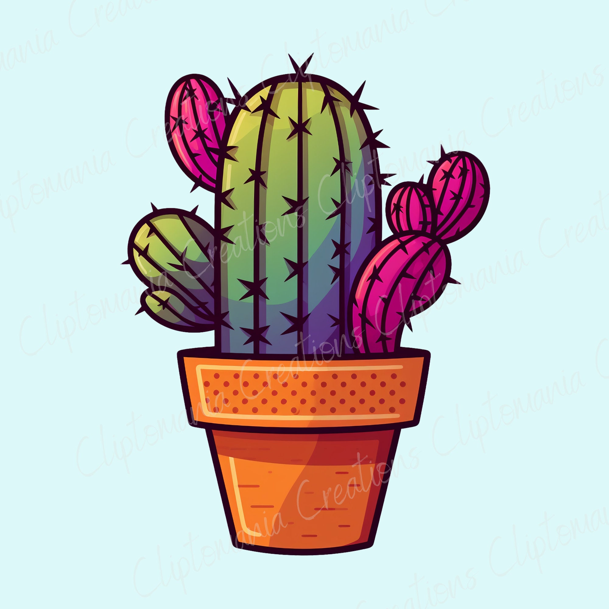 鉢植えのサボテンの落書きクリップアート バンドル 10 PNG デザイン