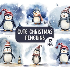 Leuke kerstpinguïn 12 png-clipartbundel | Schattige winterafbeeldingen | Afdrukbare clipart voor kinderen | Ontwerpen voor het maken van kaarten | Noordpool
