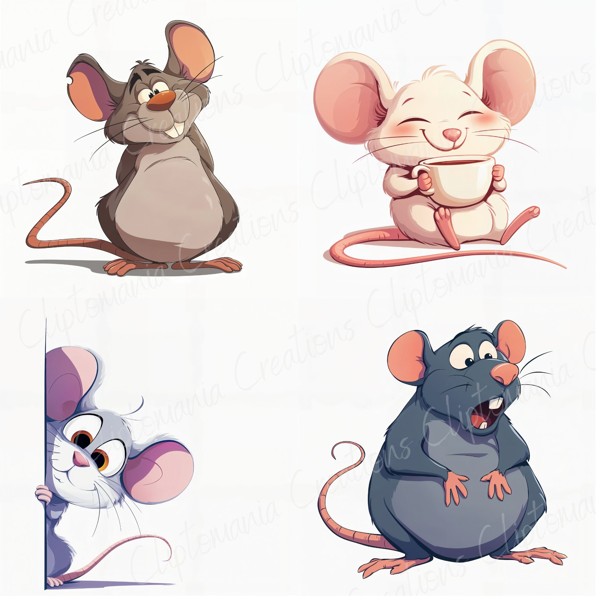 Cartoon Joke Rats Cute and Funny Cartoon Rodent Clipart Bundle 17 JPEG Images ...