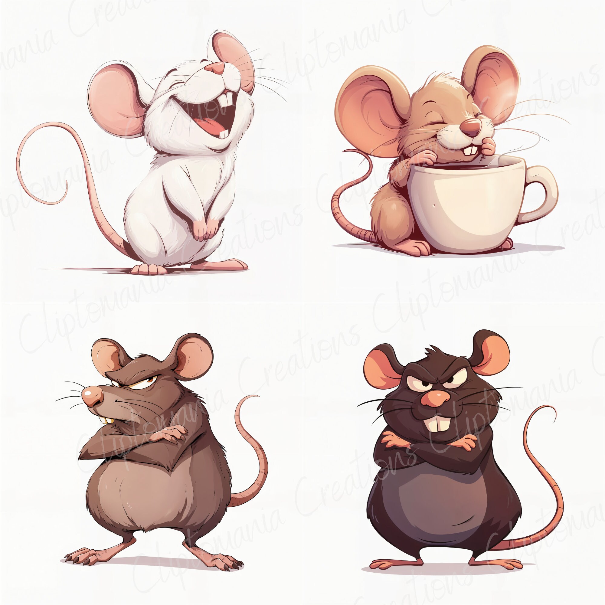 Cartoon Joke Rats Cute and Funny Cartoon Rodent Clipart Bundle 17 JPEG Images ...