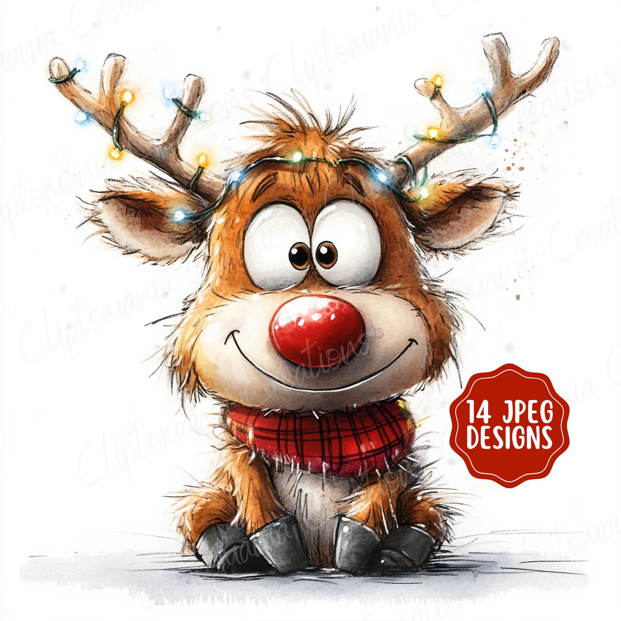 Cute & Funny Christmas Reindeer Clipart Bundle | JPEG Festive Animal ...