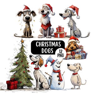 Quirky Christmas Dog Clipart Bundle, 12 Cute & Funny Dog PNG, Transparent Backgrounds, Commercial Use, Festive Graphics, Card Making