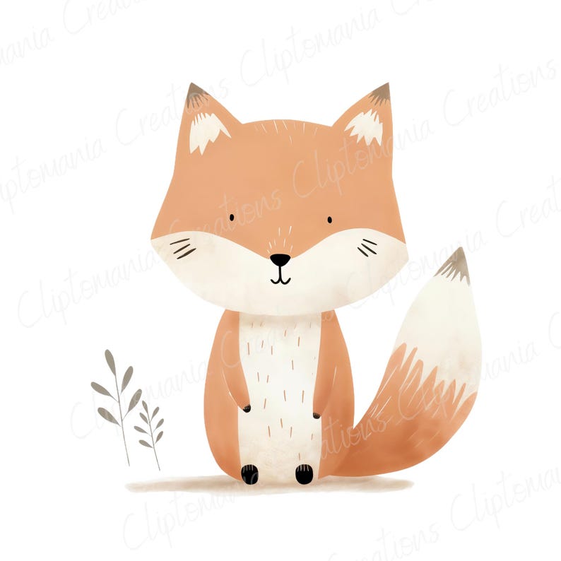 Cute Watercolour Fox Clipart Bundle 12 PNG, Transparent Backgrounds, Commercial Use, Woodland Animal, Children's Clipart, Nursery Decor image 7