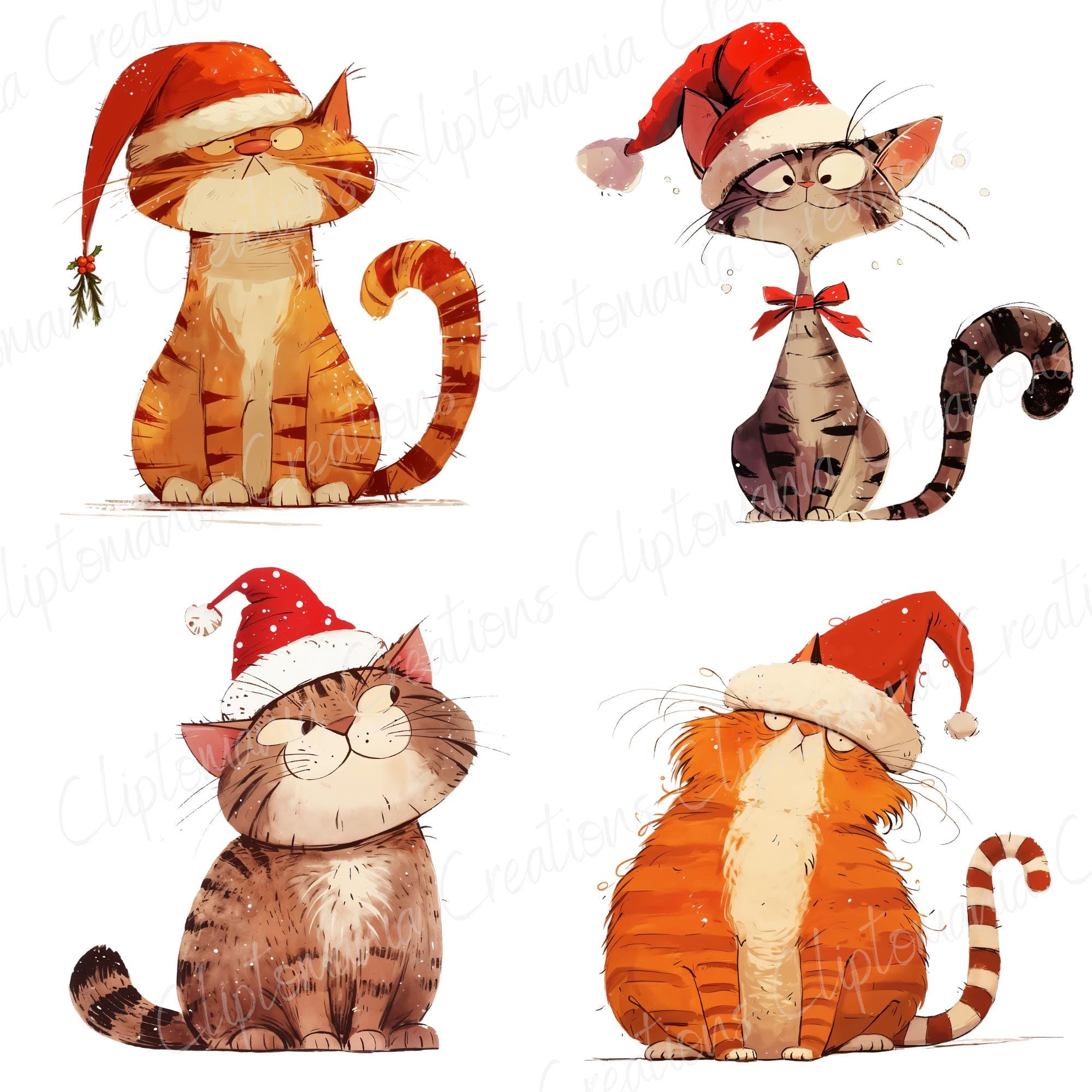 Cute Christmas Cat PNG Clipart Bundle, Transparent Backgrounds, Funny ...