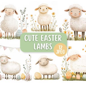 Süße Ostern Lamm Clipart Bundle 12 JPEG Designs | Frühling Lamm Clipart | Kommerzielle Nutzung | Osterbasteln | Pastell Ostern | Kartengestaltung