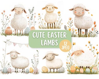 Easter Lamb Clipart Bundle | Watercolor Spring Designs (JPEG)