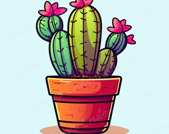 鉢植えサボテンの落書き風クリップアートバンドル 10 PNGデザイン
