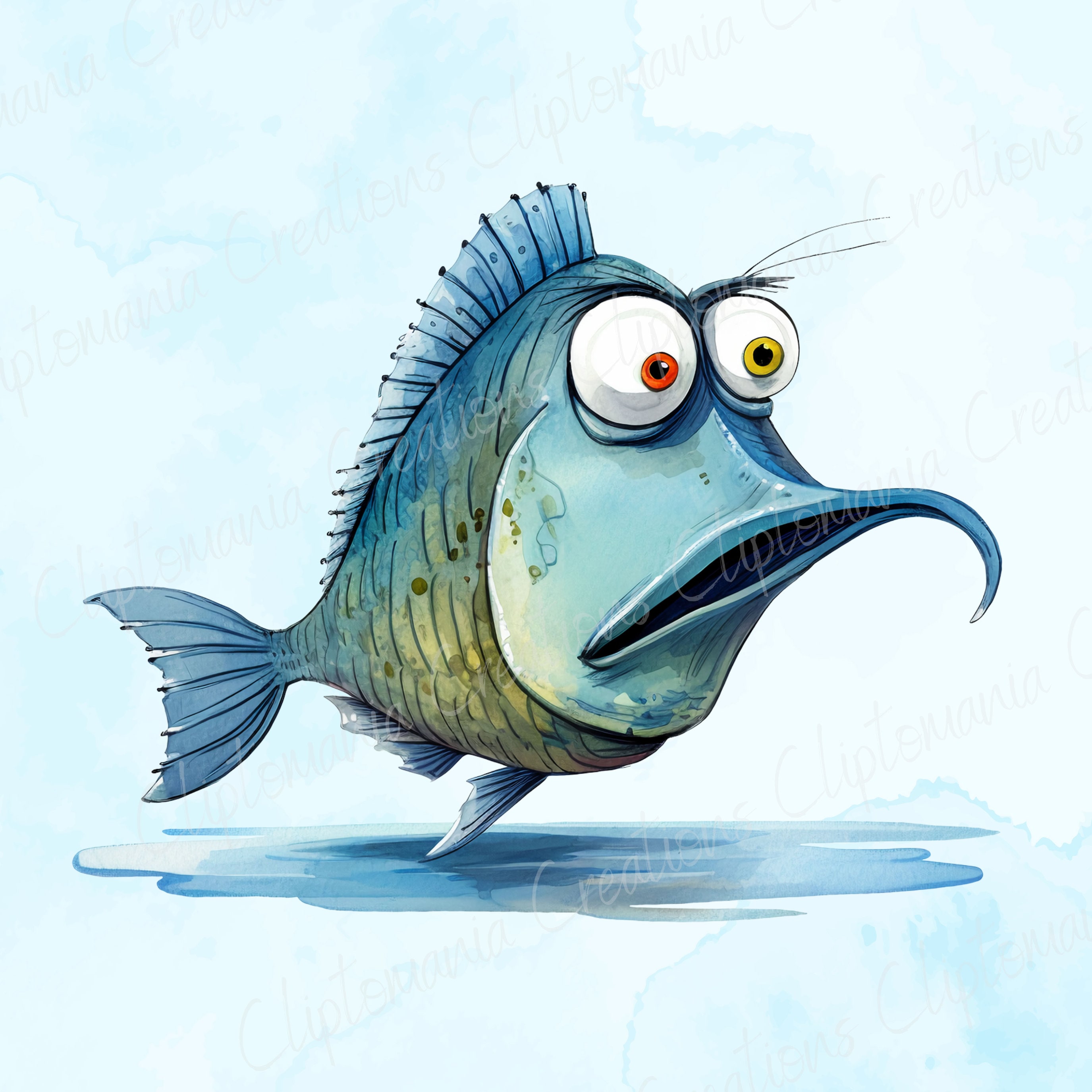 Fun Fish Graphic Funny Fish Clipart Bundle 12 PNG Watercolour Clipart Transparent ...