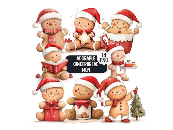 Cute Gingerbread Man PNG Clipart Bundle, Whimsical Christmas Cookie, Festive Digital Download for Crafts & Cards