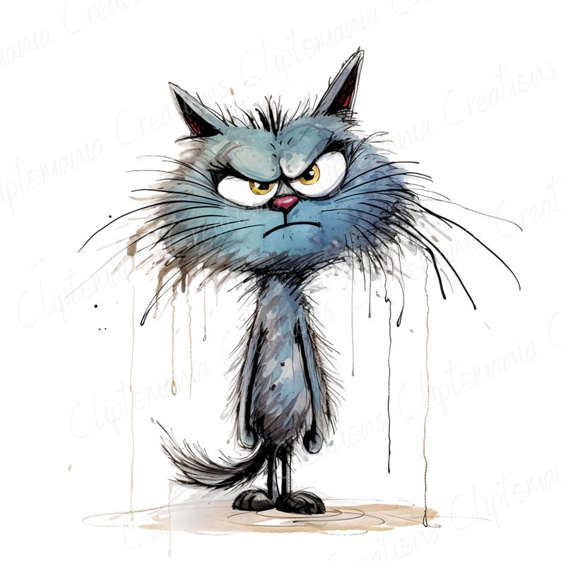 Paquete de imágenes PNG de gato gruñón divertido, fondos transparentes, uso comercial, gráficos de gato enojado divertido imagen 6