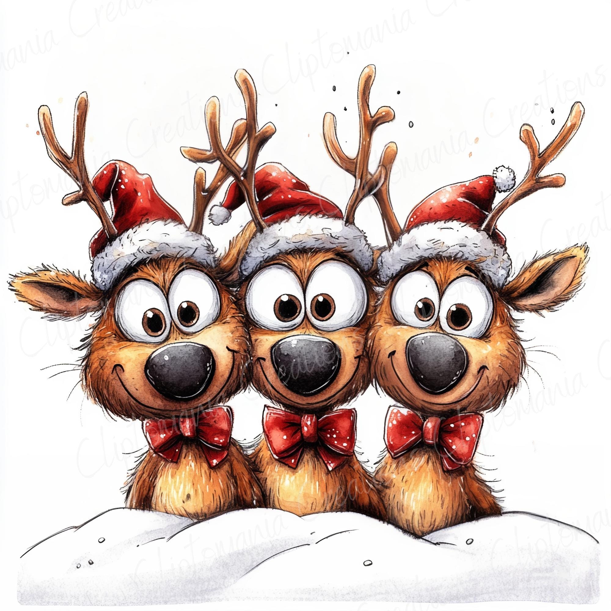 Cute & Funny Christmas Reindeer Clipart Bundle | JPEG Festive Animal ...