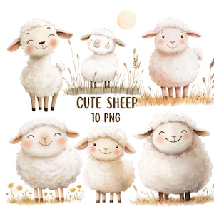 Pacchetto di clipart di pecorelle carine 10 PNG, clipart per bambini ad acquerello, uso commerciale, clipart di agnelli carini, download digitale, pecore stravaganti