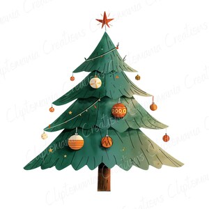 K&ouml;nnte beinhalten: Ein gr&uuml;ner Weihnachtsbaum, der mit roten und goldenen Kugeln und einem Stern oben geschm&uuml;ckt ist.