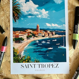 Saint Tropez Travel Art - South France Travel Print - French Riviera - Wall Art - Travel Poster - Digital Graphic Artwork - Holiday Memories