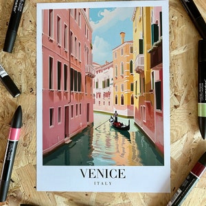 Venice Travel Art - Italy Travel Print - Venetian - Wall Art - Travel Poster - Digital Graphic Artwork - Holiday Memories