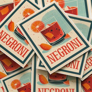 Negroni Cocktail Digital art download Print, Bold Retro Bar Art for Kitchen or Home Bar Wall Decor, Negroni artwork Print