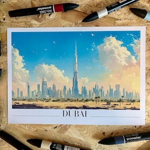 Dubai Travel Art - VAE - Burj Al Arab - Wand Kunst Stadtansicht - Druck - Poster - Buntes Grafisches Kunstwerk - Urlaubserinnerungen