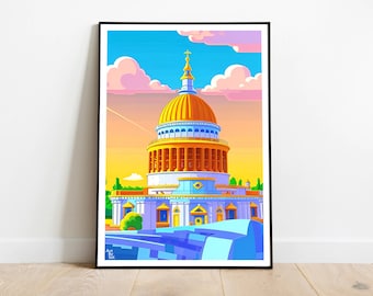 St Pauls Cathedral  I London Landmark  I Architecture I Famous Bridge  I Travel Art I London Print I Graphic Colourful Artwork  I  Print