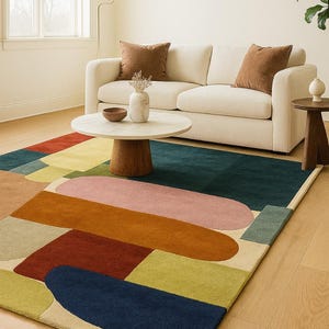 Textured Hand Tufted Wool Rug Artisan Modern Carpet Statement Piece Custom Hand-Tufted Rug Soft Modern Wool Area Rug  Living Room Accent