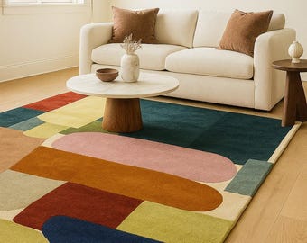Textured Hand Tufted Wool Rug Artisan Modern Carpet Statement Piece Custom Hand-Tufted Rug Soft Modern Wool Area Rug  Living Room Accent