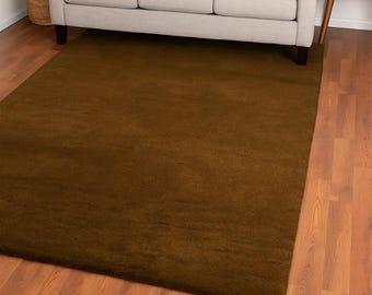 Massief bruin handgeknoopt wollen vloerkleed Minimalistisch modern tapijt voor woonkamer, slaapkamer en kantoorinrichting Vintage handgeweven vloerkleed boerderij