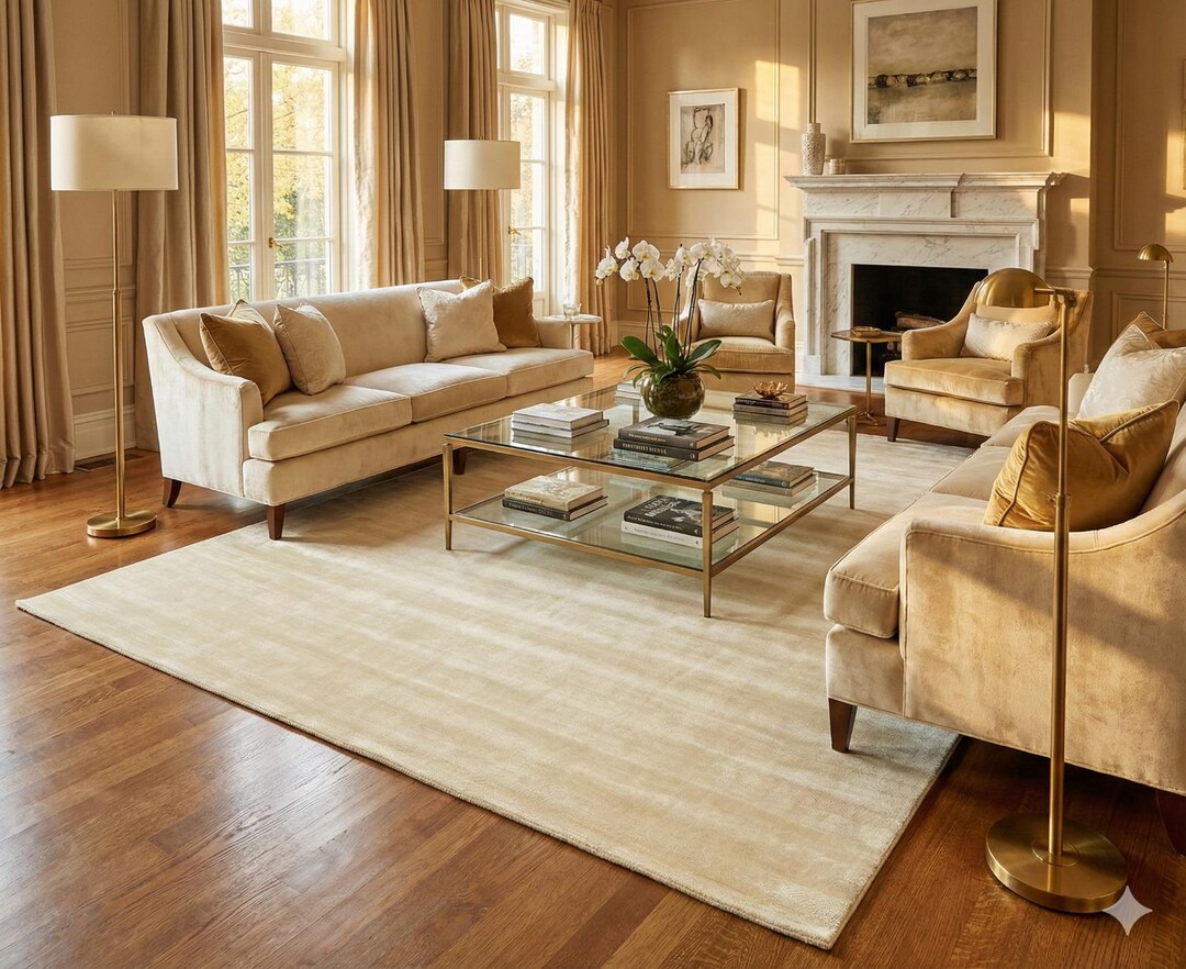 Luxury Handloom Tip Sheared Viscose Area Rug Ivory Modern Living Room ...