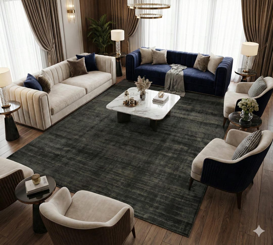 Solid Dark Gray Handloom Viscose Tip-sheared Rug Modern Luxury Area ...
