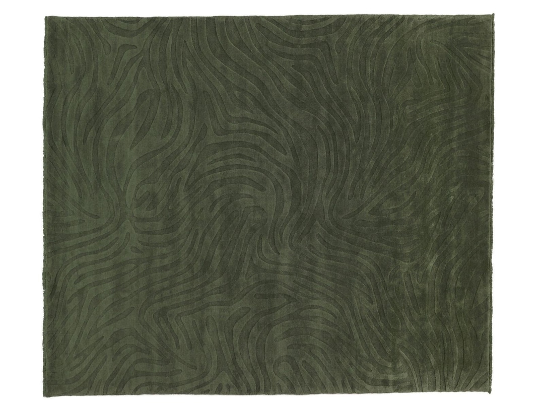 Embossed Modern Handloom Moss Green Wool Rug Carpet 100 Woolen Rug for