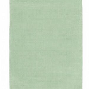 May include: A rectangular area rug in a solid, soft sage green colour. The rug features a uniform, dense pile surface with a subtle sheen that reflects light evenly across the entire flat, rectangular textile floor covering.