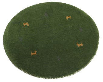 Plum Green Round Wool Rug | Handloom Gabbeh Carpet | Handmade Circle Area Mat | Cozy Bedroom, Living Room, Boho Minimalist Decor Natural rug