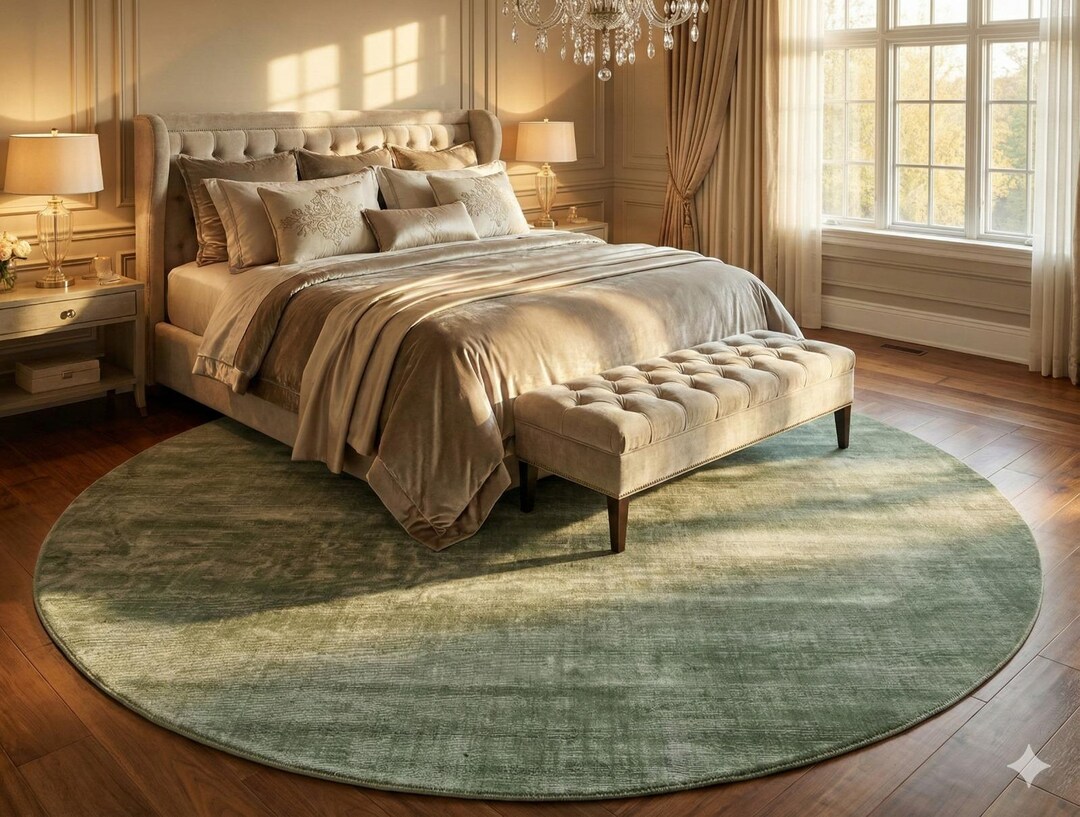 Luxury Handloom Tip-sheared Viscose Round Area Rug Soft Sage Green ...
