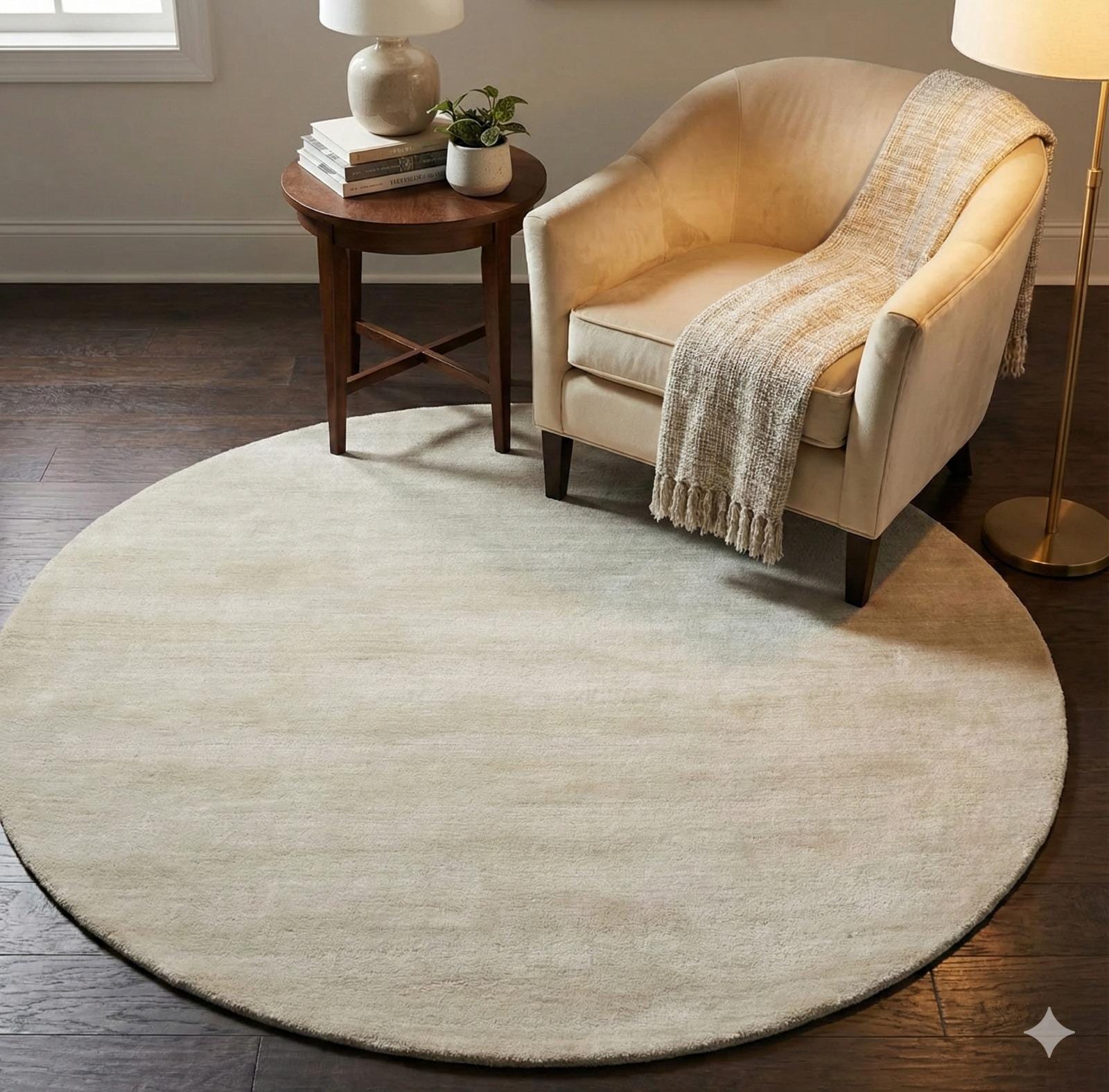 Round Grey Rug Wool Greige Handloom Wool Round Rug Solid Color Modern Minimalist Circular ...