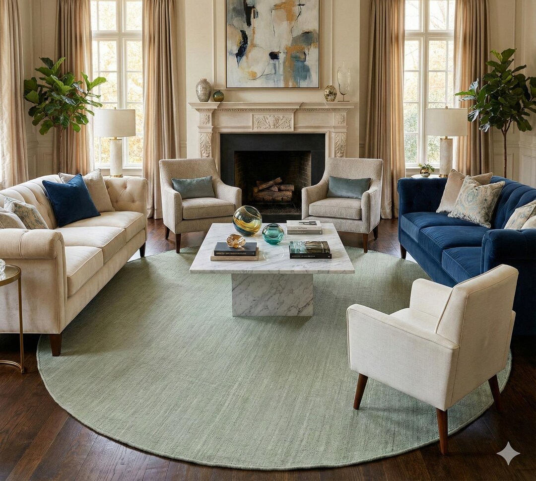 European Rugs Small Simple Solid Greige Handloom Wool Kilim Round Rug Flatweave Handwoven Modern ...