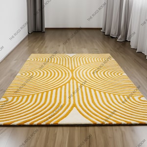 Designer Abstract Yellow White Shape Rainbow Rug for Living Room Modern Designer Hand Tufted Area Rug Wool Rug Handmade Rugs Hand Tuft Rugs
