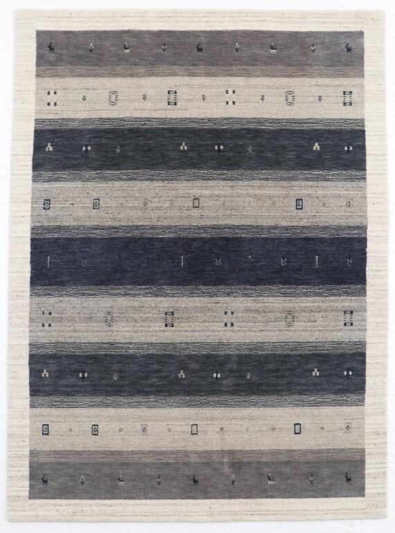 Modern Handloom Gabba Rug ! Grey ! 100% Woolen Handmade Rug