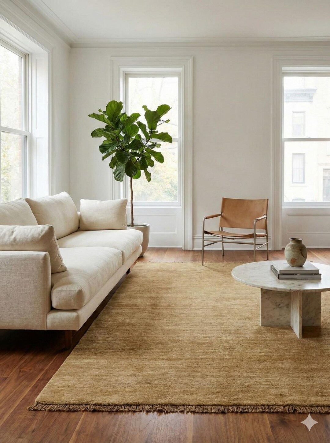 Handwoven Solid Beige Wool Rug With Fringes Soft Pile Handloom Carpet ...