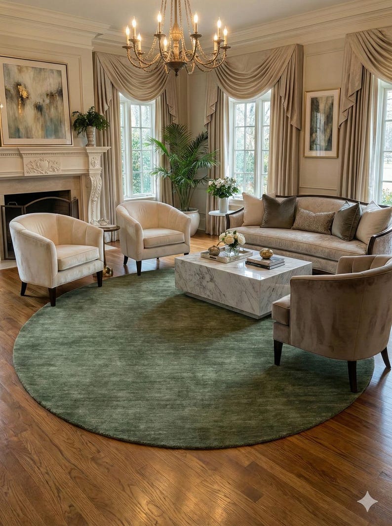 Draped Rug Images Handwoven Sage Green Wool Round Area Rug Solid Textured Handloom Carpet ...