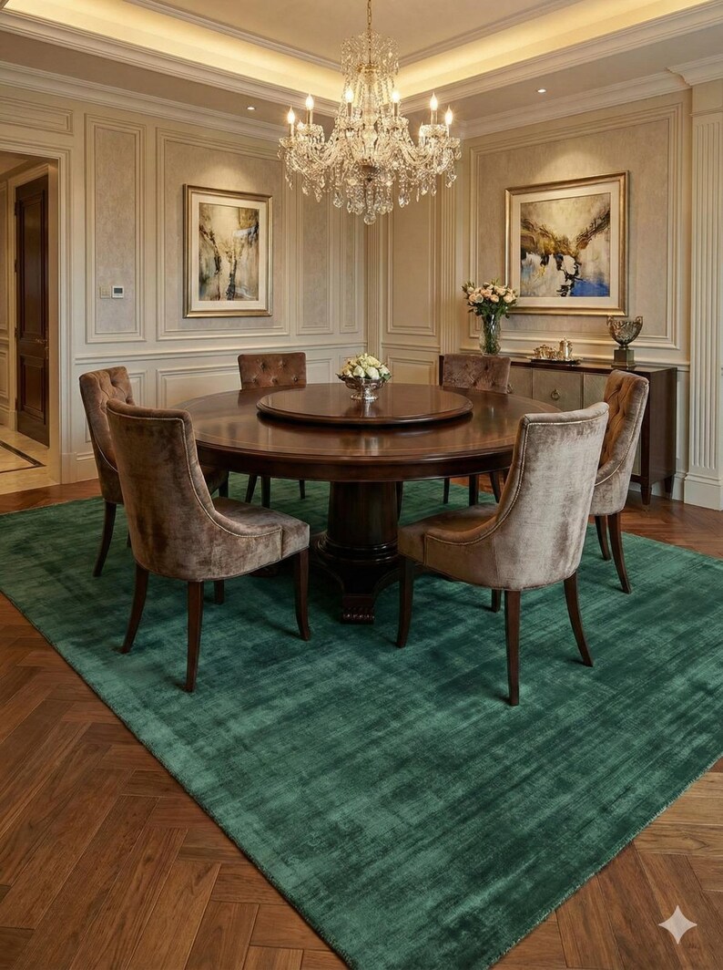 Luxury Handloom Tip-sheared Viscose Area Rug Emerald Green Carpet Soft ...